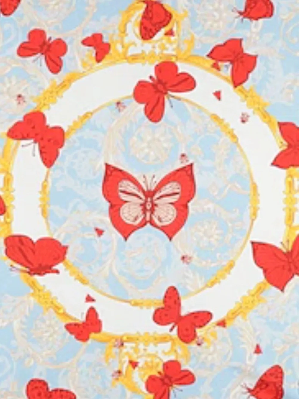Versace 100% Silk Scarf in Sky Blue w/Coral Butterflies & Medusa NEW in Box